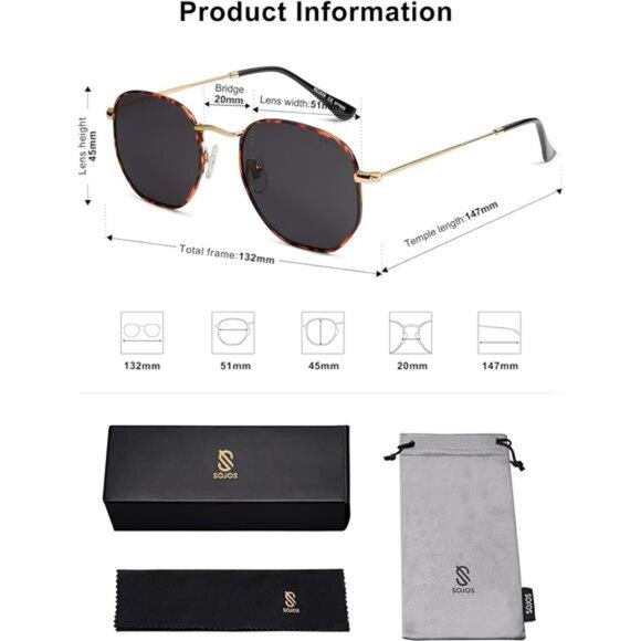 Polarized Sunglasses for Women and Men Small Hexagonal Mirrored Lens - Picture 5 of 6